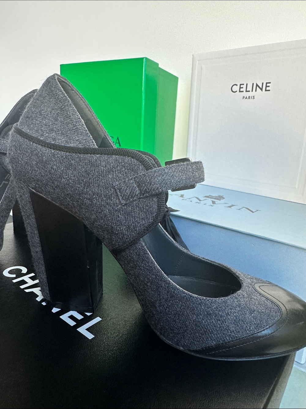 CHANEL Black and Charcoal Mary Jane Heels - Picture 5 of 10